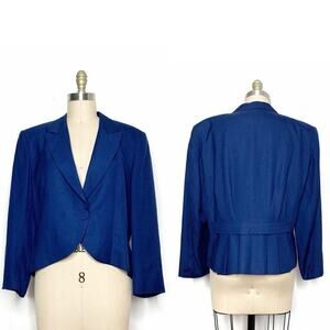 Vintage 70s/80s Christian Dior Pleated Back Wool Suit Blazer Medium/Large Navy